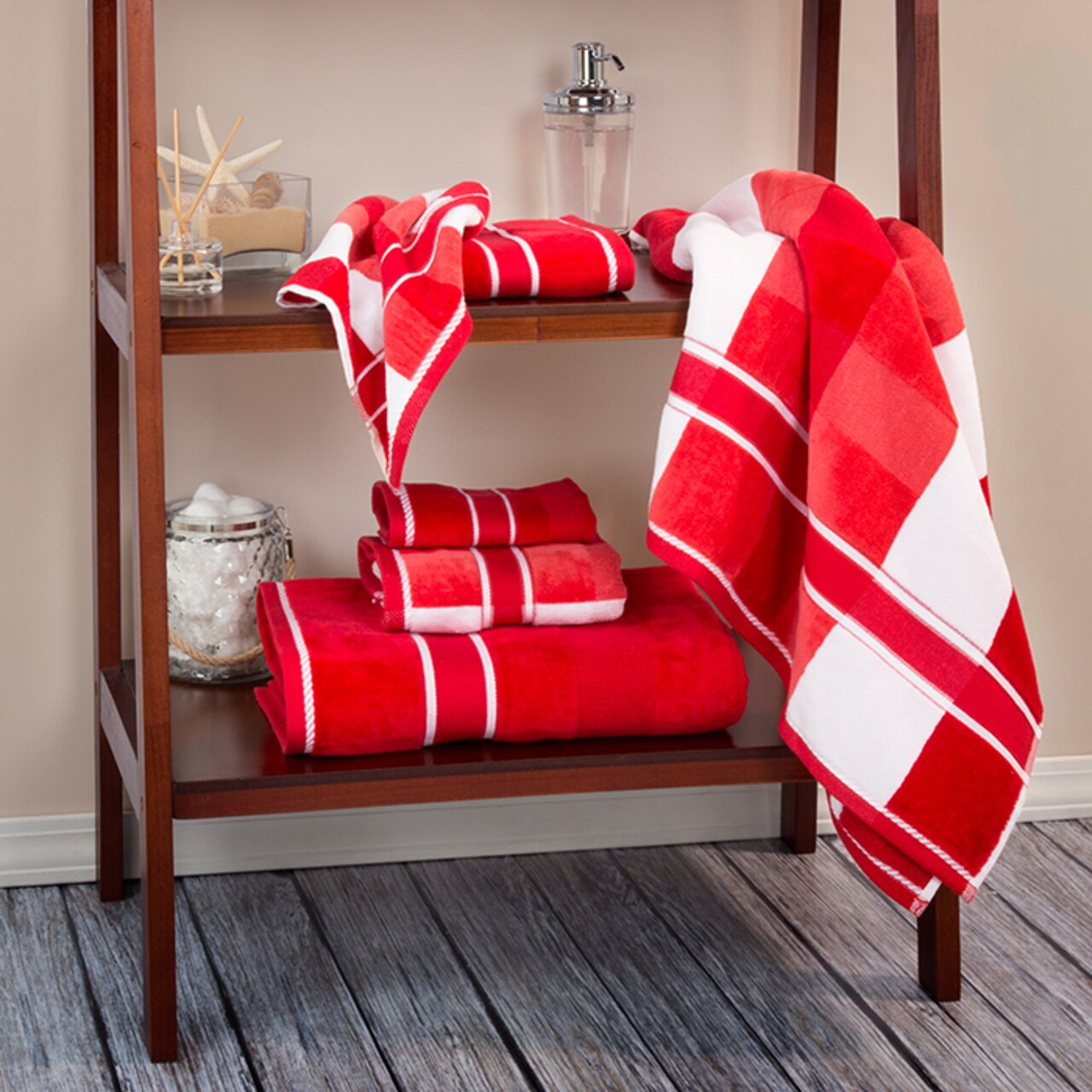 Lavish Home 100% Cotton Oakville Velour Towel Set Red 6 Pieces Bath Hand Washcloth